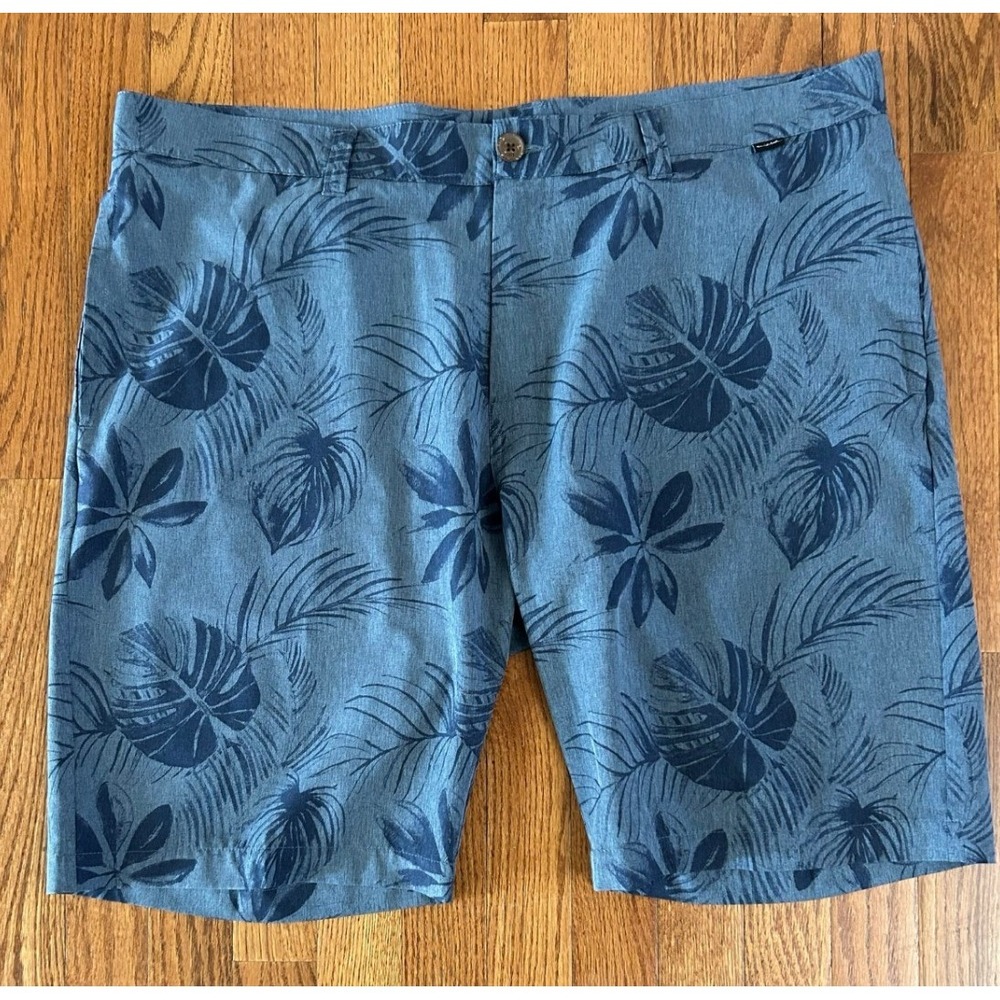 TravisMathew Beck Shorts Mens 40 Blue Tropical Palm Leaf Stretch Golf Lifestyle